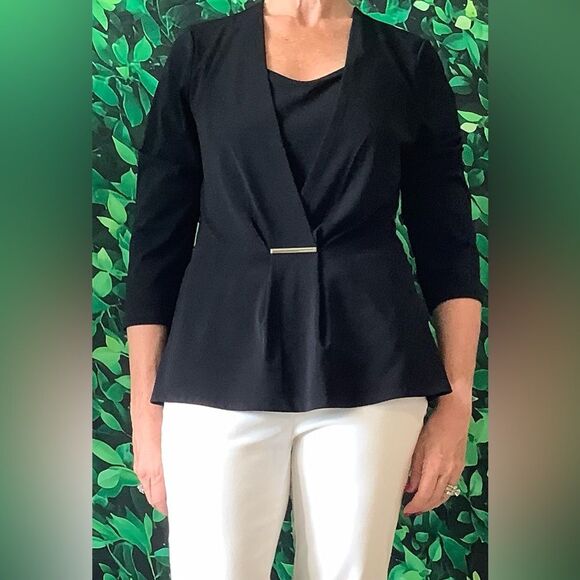 ✨ WHBM Layered Look V-Neck Blouse w/ Silver Bar – 3/4 Sleeve, Size L - Picture 3 of 8